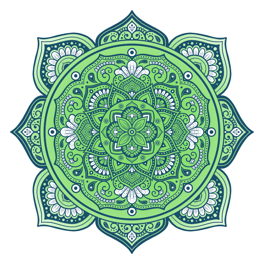 Balanced Field Mandala by Amy Cohas – digital mandala art with intricate symmetrical patterns, flowing curves, and subtly weathered texture. Available as prints, stickers, and more.