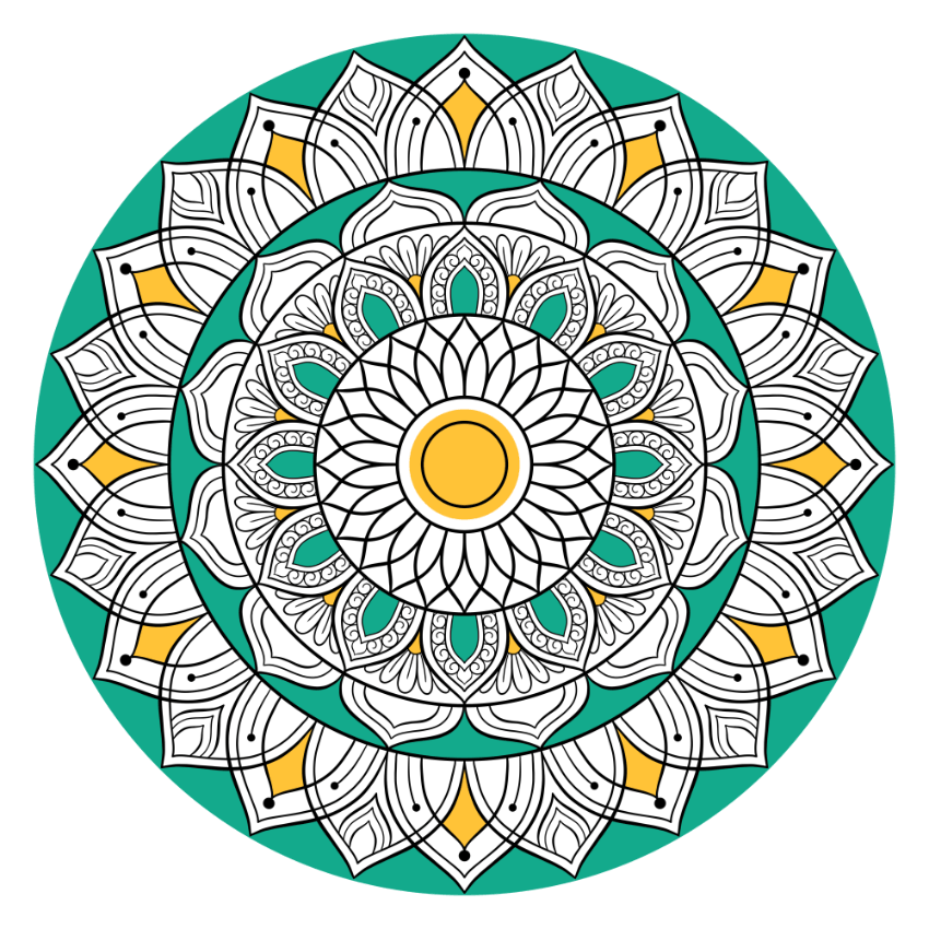 Quiet Weave Mandala by Amy Cohas – digital mandala art with intricate symmetrical patterns, flowing curves, and detailed linework. Available as prints, stickers, and more.