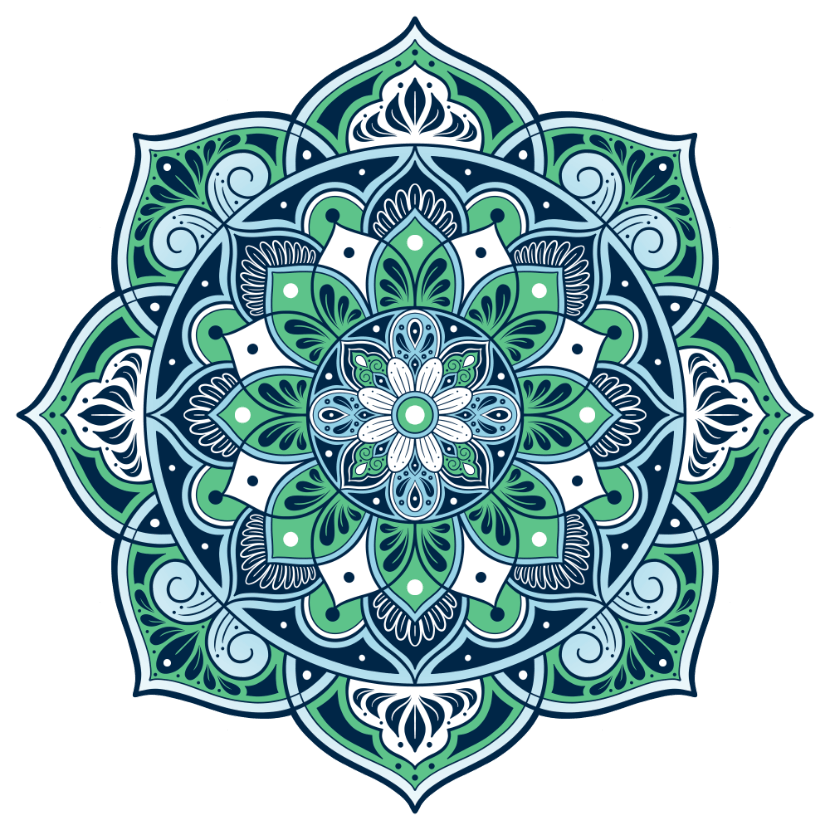 Lucid Geometry Mandala by Amy Cohas – digital mandala art with intricate symmetrical patterns, flowing curves, and detailed linework. Available as prints, stickers, and more.